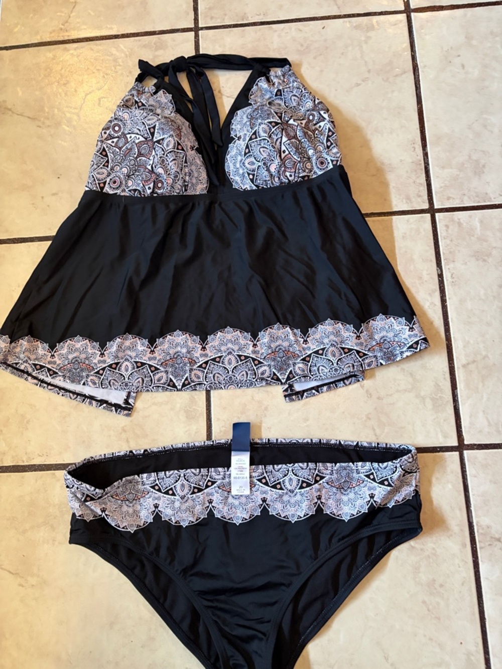 Swimsuits For All Black Tankini with Paisley Trim